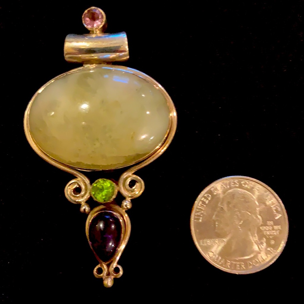 Sterling Nepal Moonstone, Peridot, & Amethyst Pendant - Vintage